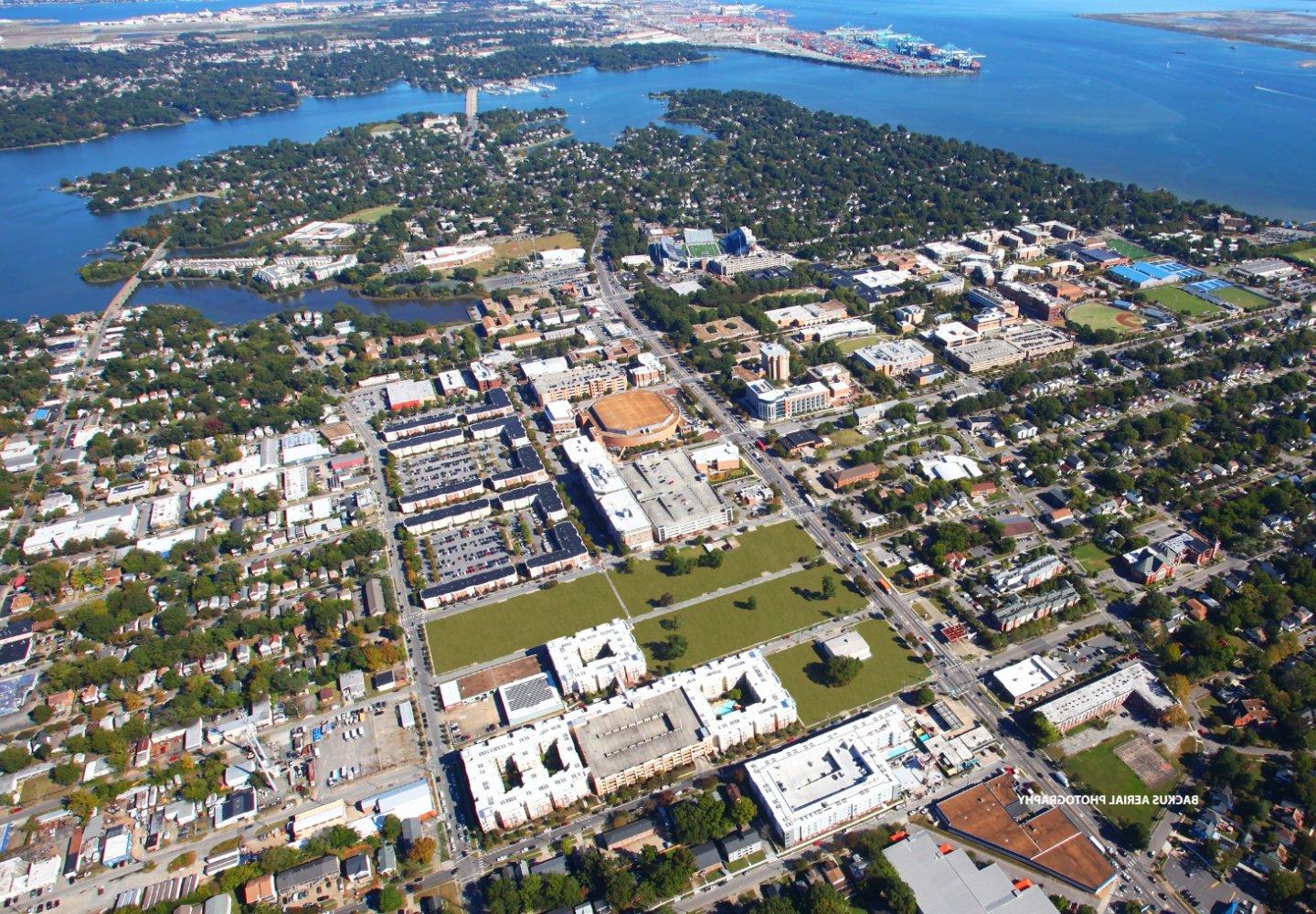 large size drone photo of ODU campus
